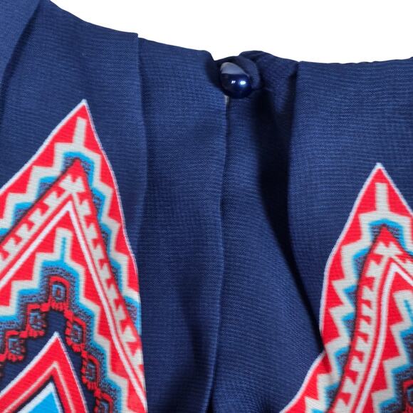 by & by Chevron Print Boho Western High Neck Mini Dress‎ Navy Blue L - Picture 6 of 12